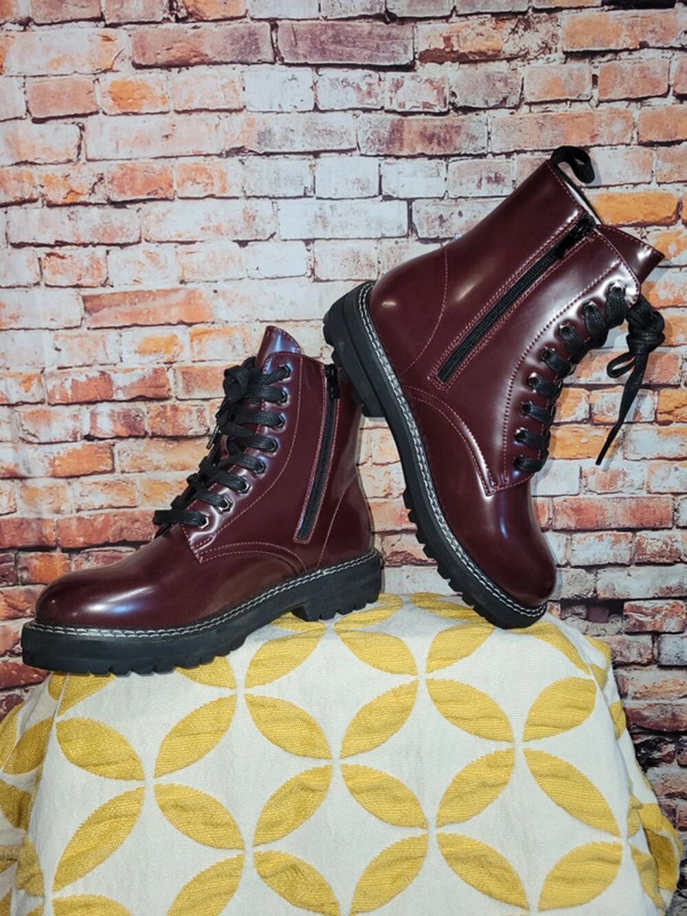 Dunes Cannon Maroon Combat Boot Size 11 Patent Vegan Leather NWT